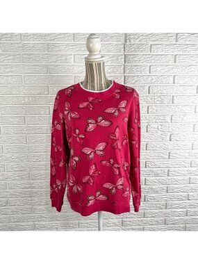 Vintage Comfort Corner Pink Butterfly Crewneck Sweatshirt Size Large
